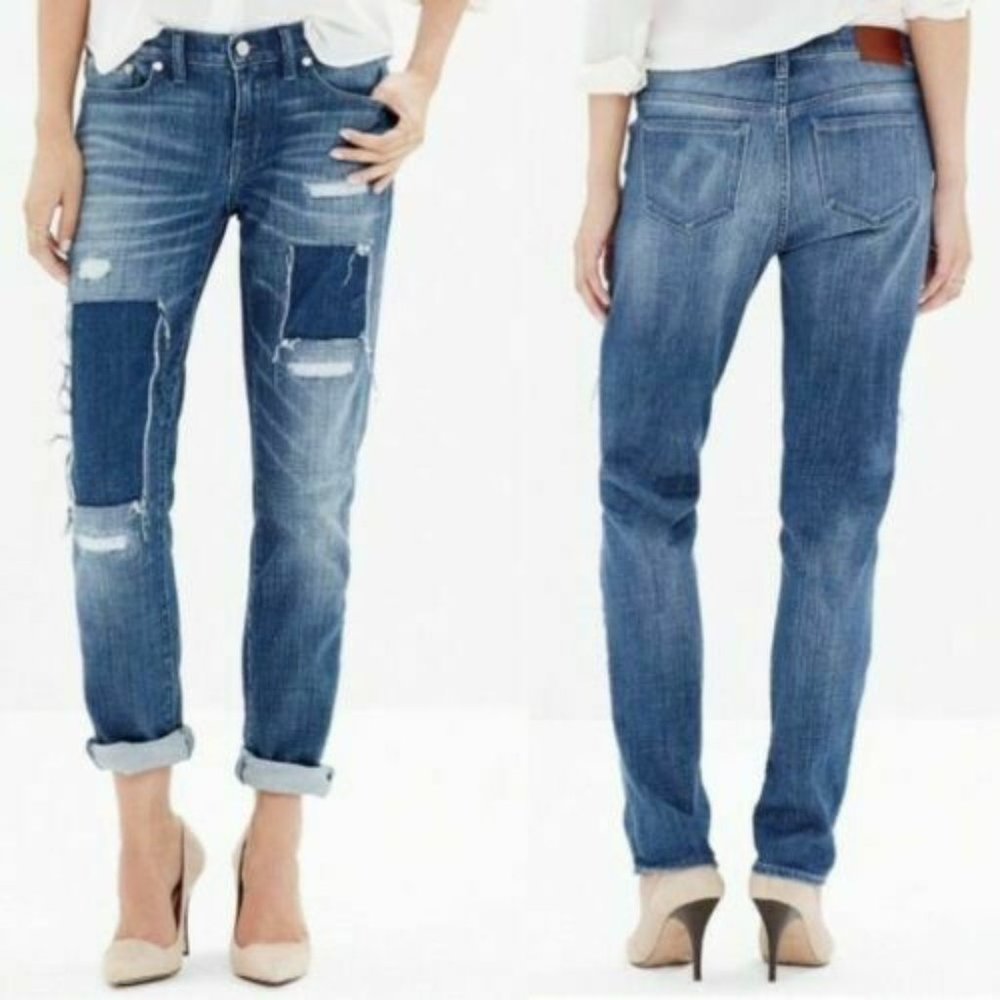 Madewell Slim Boy Jean Patchwork Distressed, Sz 25
